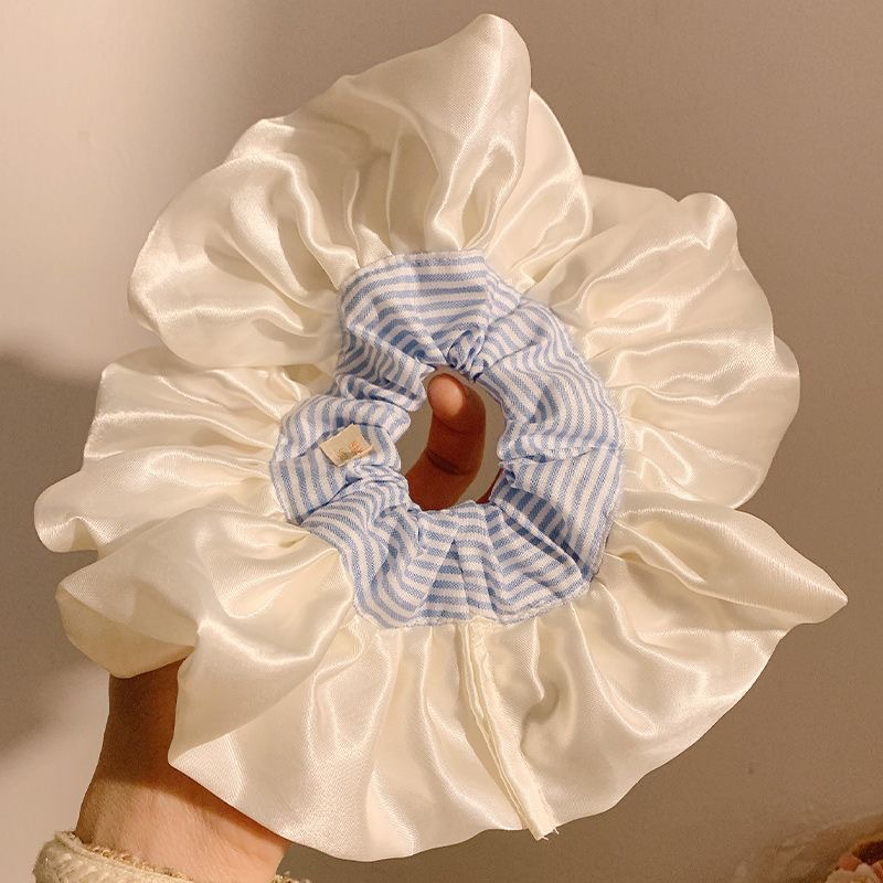 16#Blue and white striped white satin lace, approximately 20cm
