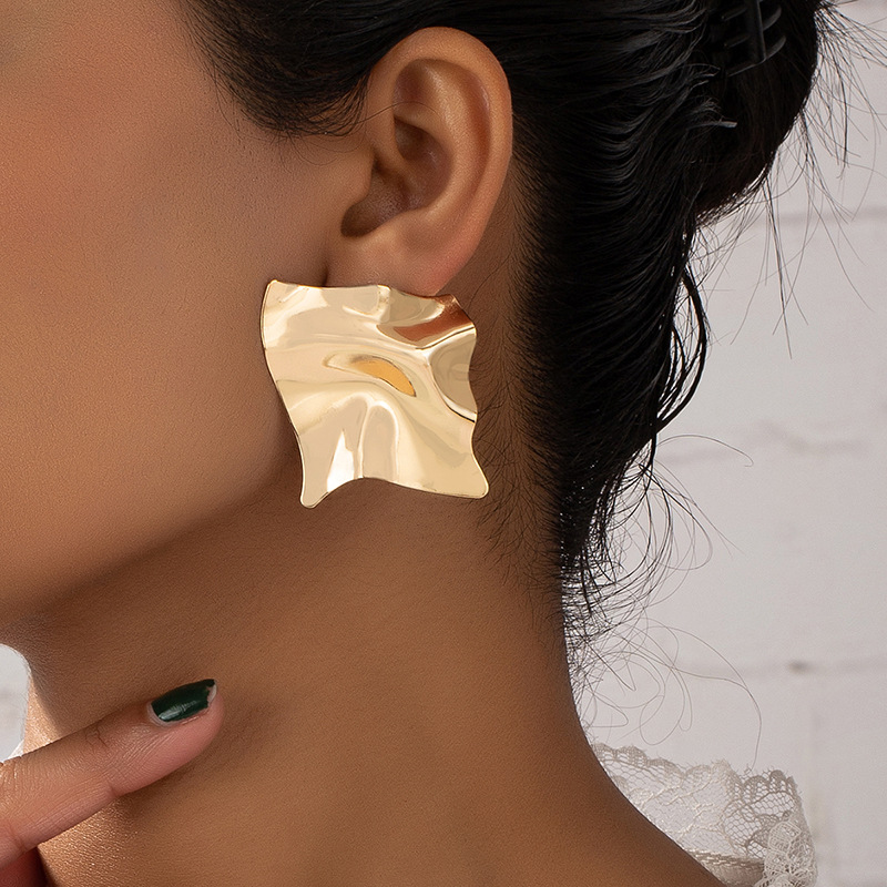 Einfache Stil geometrische platz Falten Goldenen anhnger Ohrringepicture2