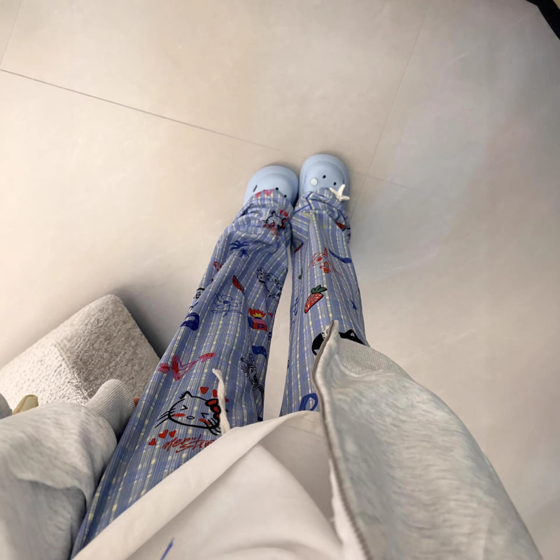 Ice Silk Ribbed American-Style Graffiti Plaid Pants for Women, Summer High-Waisted Loose Straight-Leg Printed Casual Floor-Length Wide-Leg Pants Ice Silk Ribbed American-Style Graffiti Plaid Pants for Women, Summer High-Waisted Loose Straight-Leg Printed Casual Floor-Length Wide-Leg Pants