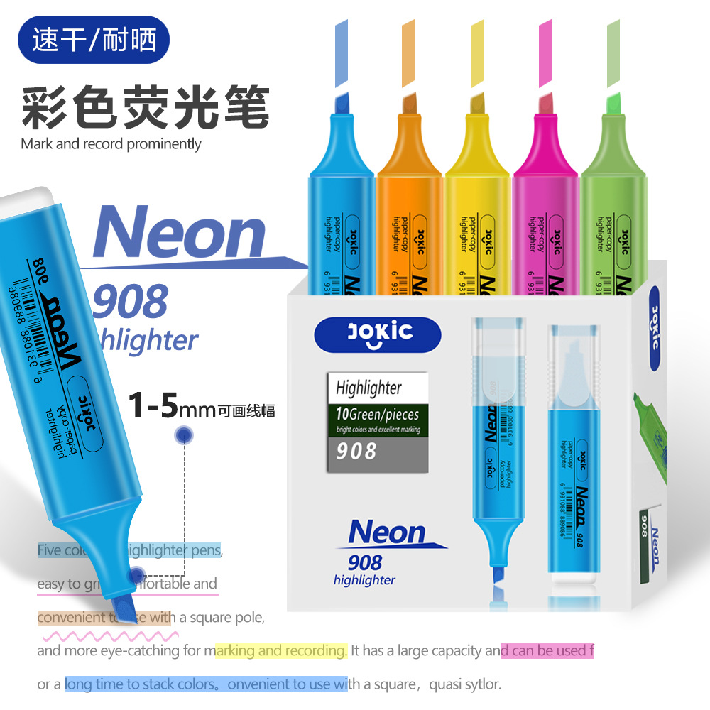 Amazon caliente pen de resaltador pen luminoso de color estudiantes pen de resaltador pen de marca fluorescente de gran capacidad pen