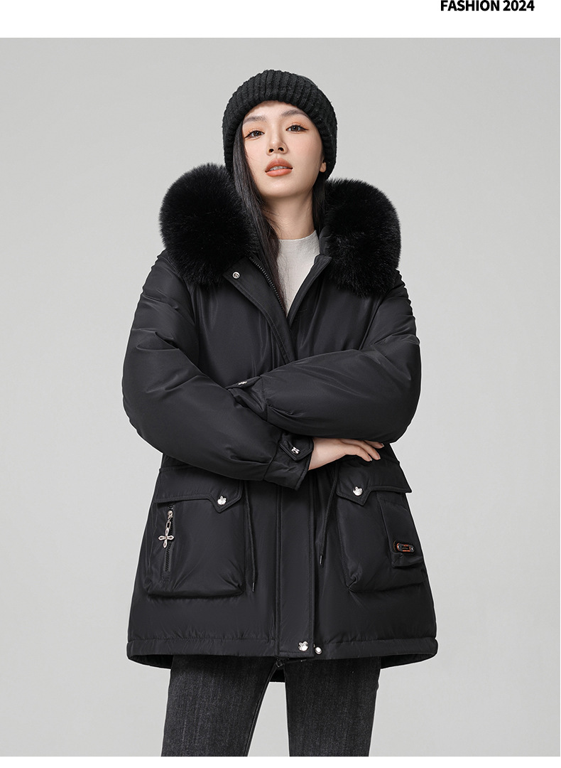 Cross border clothing with padding thickening to overcome women's short 2024 winter new style big fur collar slim fit_voghion.com