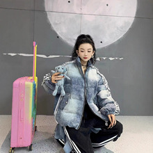 欧货棉衣女2025冬季新款洗水牛仔布浙变色可拆小熊玩偶面包服外套