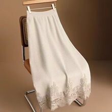 外贸设计师款老钱风针织半身裙女秋冬中式气质国风蕾丝直筒包臀裙