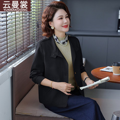妈妈装时尚夹克外套中老年女装春秋高级感百搭休闲立领宽松短外套