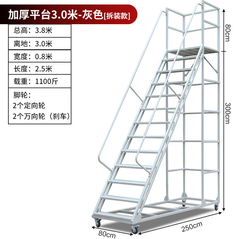 倉庫スーパー移動プラットフォーム登高車登高台倉庫貨物梯子静音輪安定防護梯子2.0m|undefined
