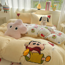 a类母婴级牛奶绒毛巾绣床单床笠枕套被套秋冬床上用品四件套