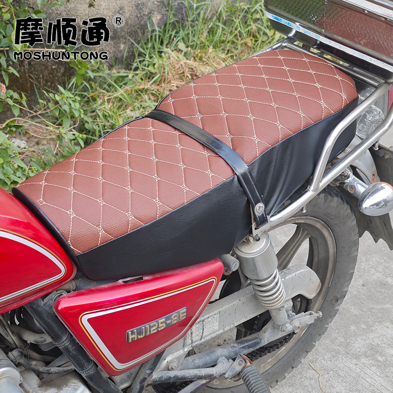 Suitable for Gn125 Haojue Suzuki Prince Motorcycle Seat Cover Hj125 Thickened Leather Embroidered Sponge Seat Cover