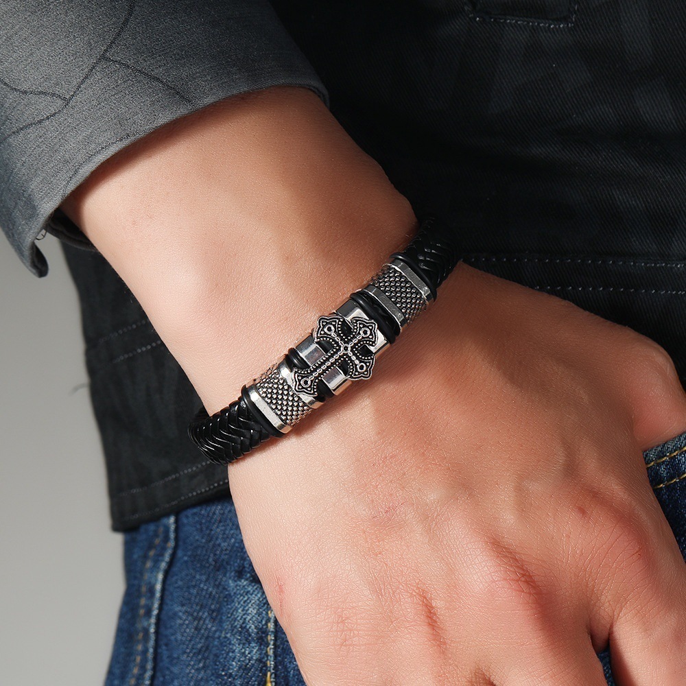 Bracciale in pelle intrecciata uomo impermeabile stile robusto_voghion.com