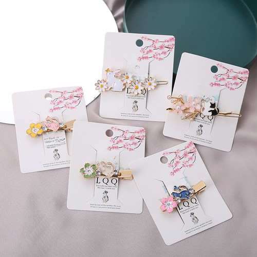 Japanese-style girl cherry blossom rabbit cat hair clip bangs clip student soft girl sweet side clip duck bill clip factory price wholesale