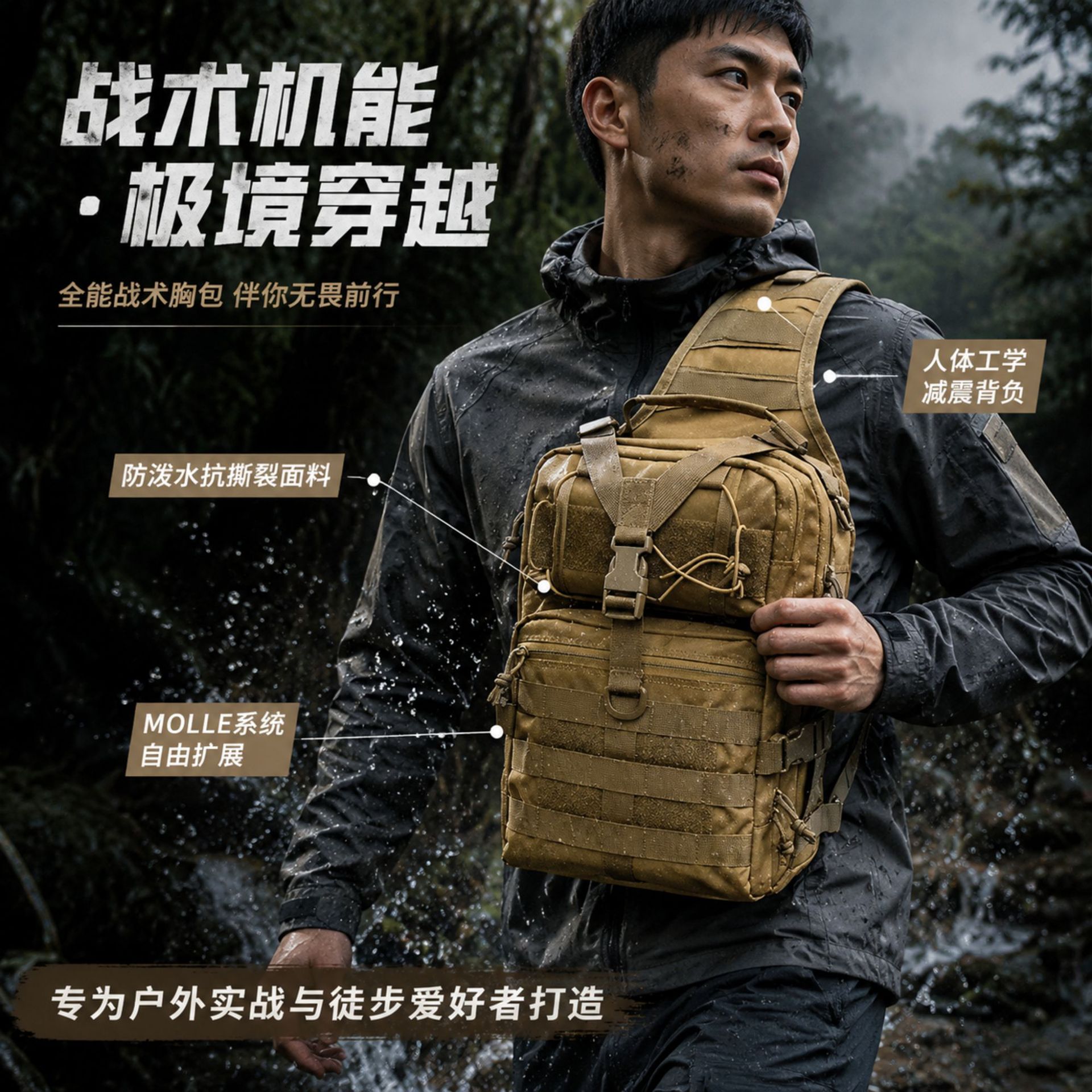 Bolsa de almacenamiento para cámara, bolso de hombro táctico multifuncional de camuflaje militar, bolso de pecho de gran capacidad, para viajes de negocios al aire libre