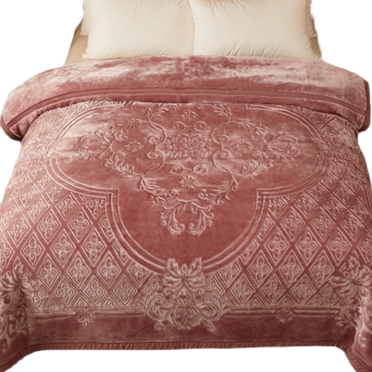 Wedding flowers, winter warm coral duvet