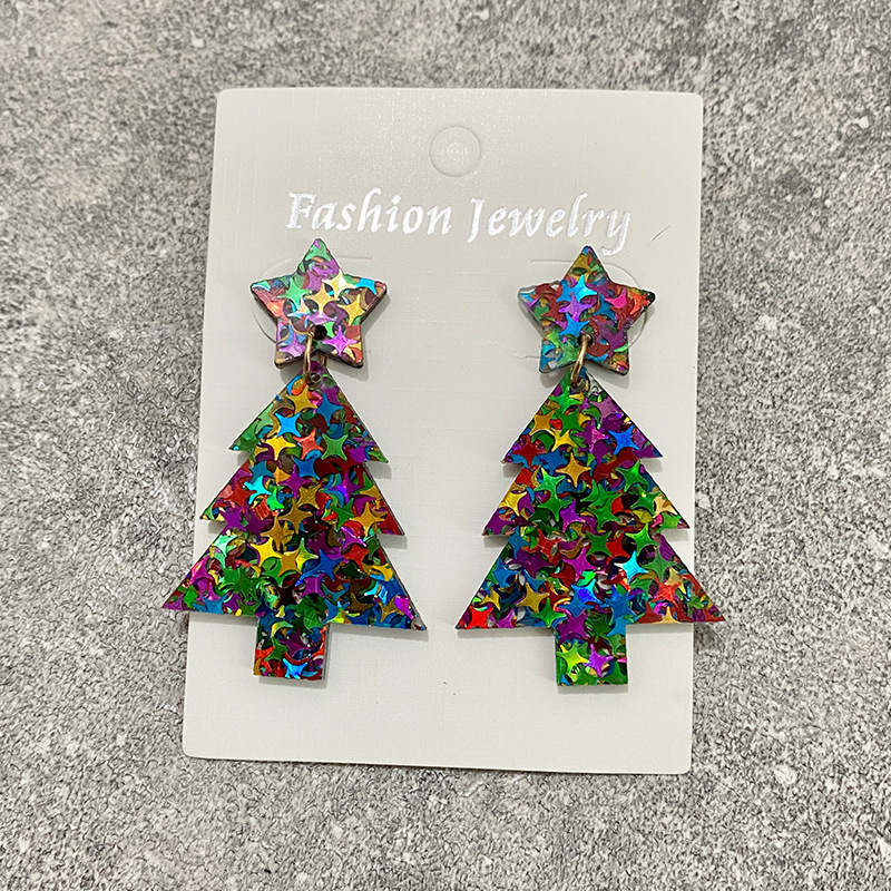 国境を越えたクリスマスツリーのイヤリングが輝いているアクリルがファッション的なイヤリングをつなぎ合わせて欧米の祝日insが流行しているアクセサリーの新製品|undefined
