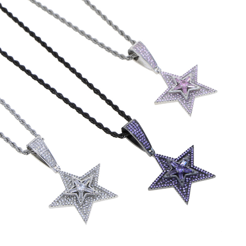 35g Weight Zircon Inlay Material Hip-hop Cool Style Star Copper Inlay Zircon Pendant Necklace