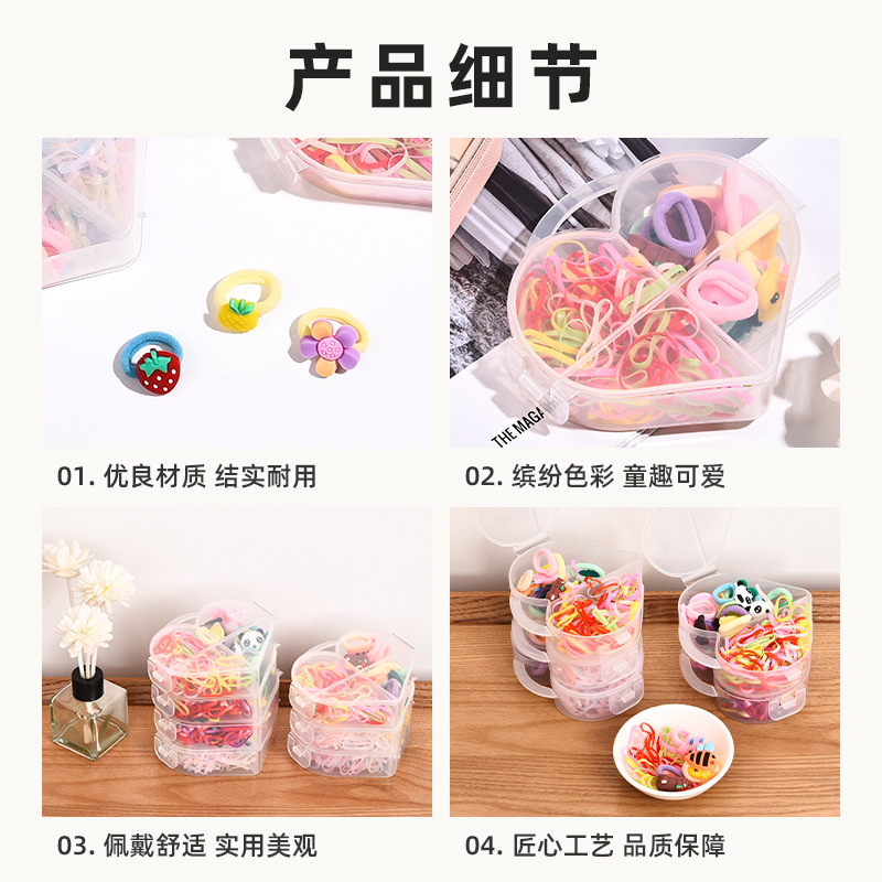 Nuevo estilo para niños pequeña princesa bolso para el cabello anillo para el cabello niña macaron fresco y dulce cuerda para el cabello lindo juego de accesorios para el cabello caja de regalo