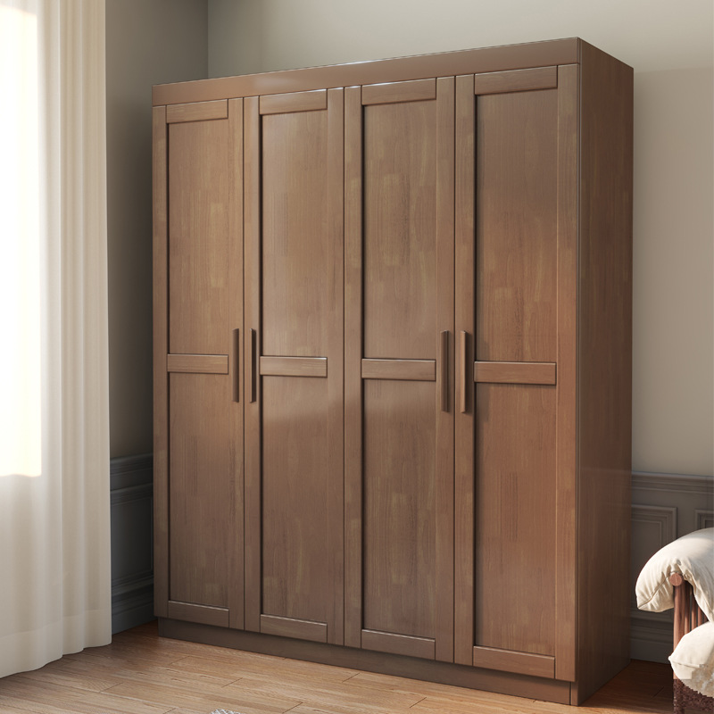 Nordic Solid Wood Wardrobe Small Apartment Home Wardrobe Bedroom Floor-Standing Storage Cabinet Modern Simple Multi-Door Solid Wood Cabinet