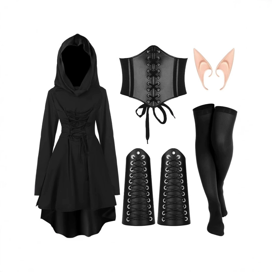 5 женских костюмов эпохи Возрождения Феи Набор средневековых халатов с капюшоном Эльфийские уши