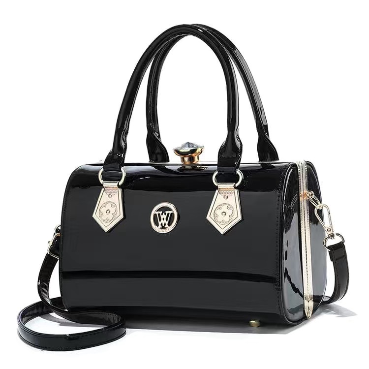 Bolso de mujer nuevo bolso de mujer de estilo europeo y americano de moda abrazadera de acero de cuero brillante bolso de brazo oblicuo bolso de textura de hombro de mujer