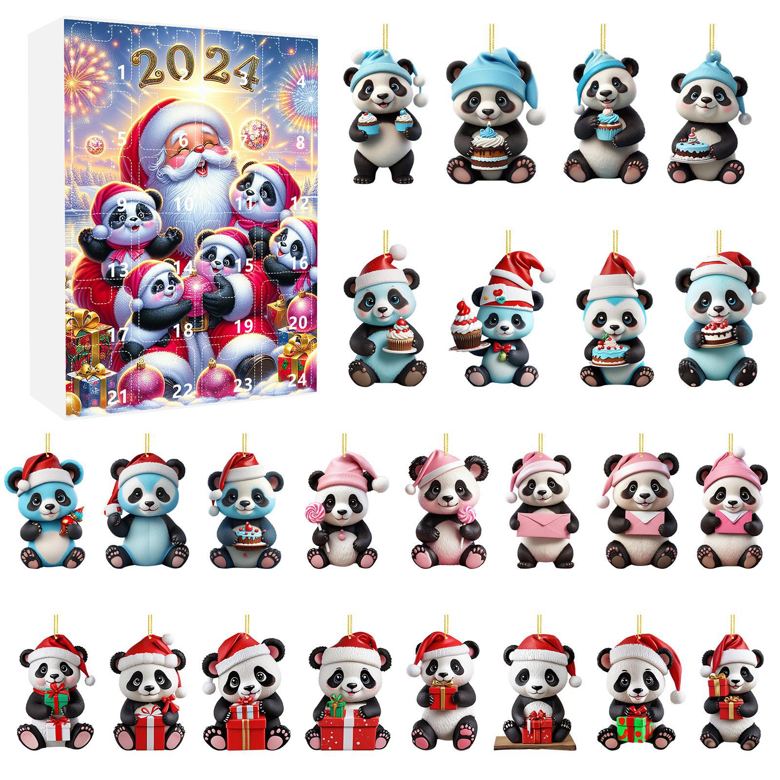 thumbnail image 1 of Calendario de Adviento de Navidad Caja sorpresa para el calendario de cuenta regresiva de Adviento de Navidad Caja sorpresa Colgante de panda de Año Nuevo Adornos para árboles de Navidad, 1 of 5