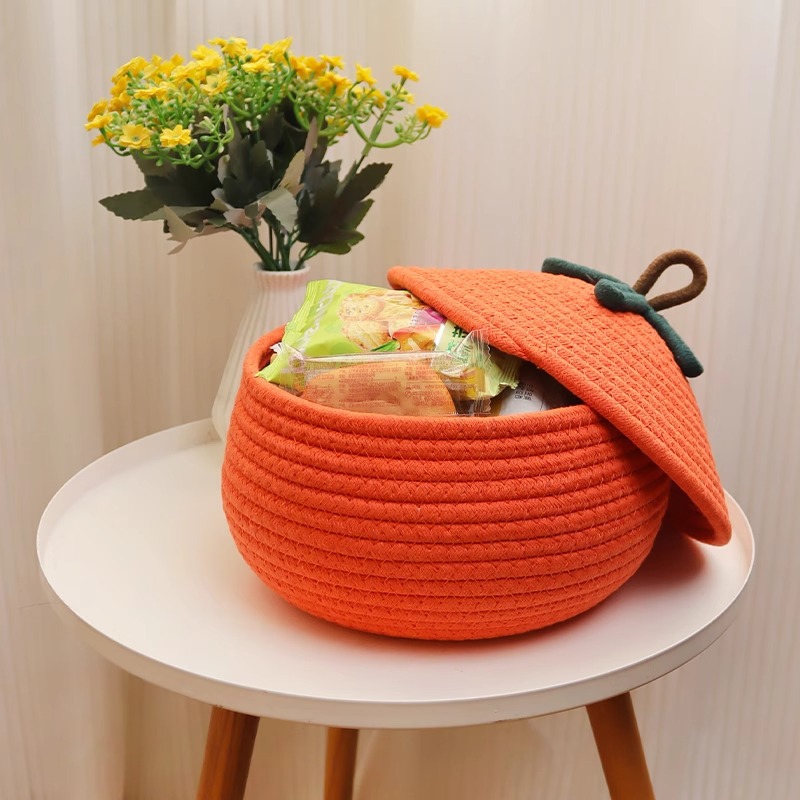 Cesta de almacenamiento de dibujos animados Halloween calabaza cuerda de algodón trenzada cinta de cubierta cesta de acabado doméstico juguetes bocadillos cesta de almacenamiento