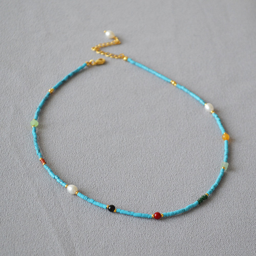French Vintage Retro Western Court Style Extremely Fine Turquoise Bead Jewelry Extremely Fine Necklace Clasp Necklace