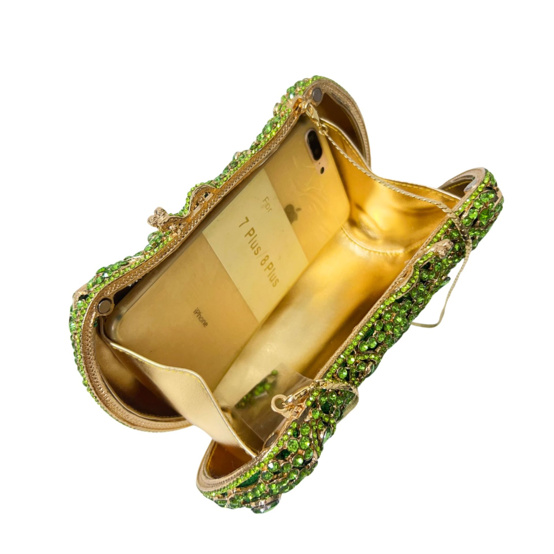 Túi clutch dạ hội nữ đính đá kim loại rỗng cầm tay — Màu xanh hoa quả, Cá tính đặt làm chi tiết 3