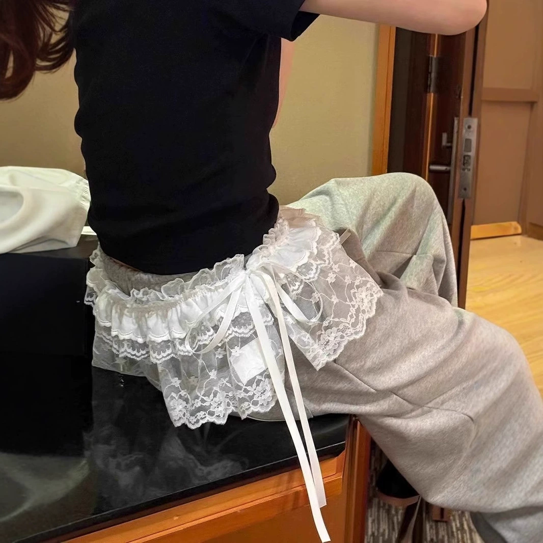 Корейский дизайн чувствует себя весной, летом, новая тяжелая промышленность сладкая шнуровка с кружевом, короткая пердеть занавес фартук, юбка