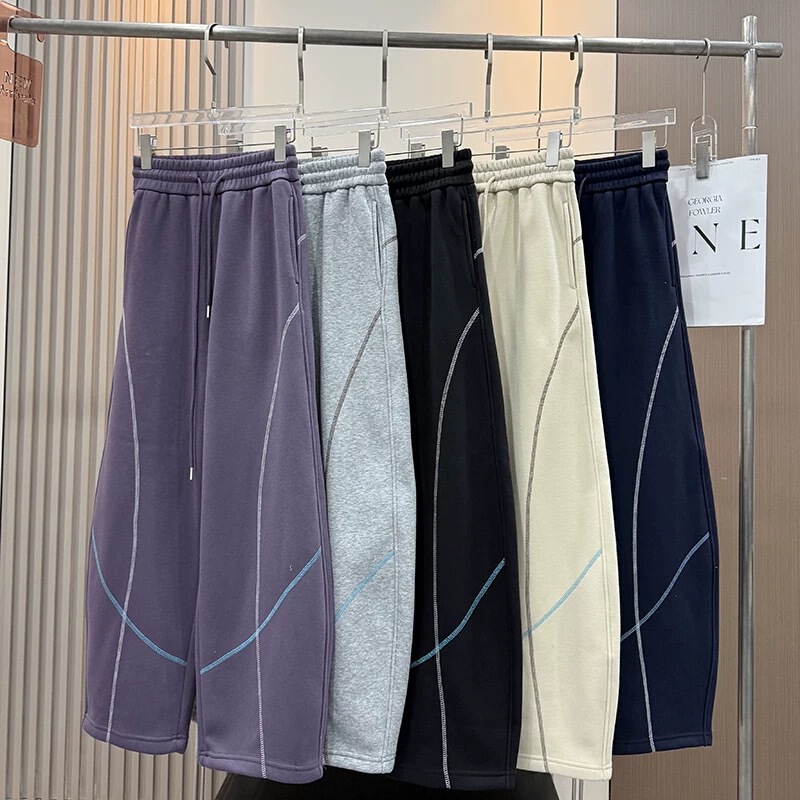 Factory order! Winter fleece-lined thickened warm Hasselblad line color-blocking slimming curved-leg sports pants for women