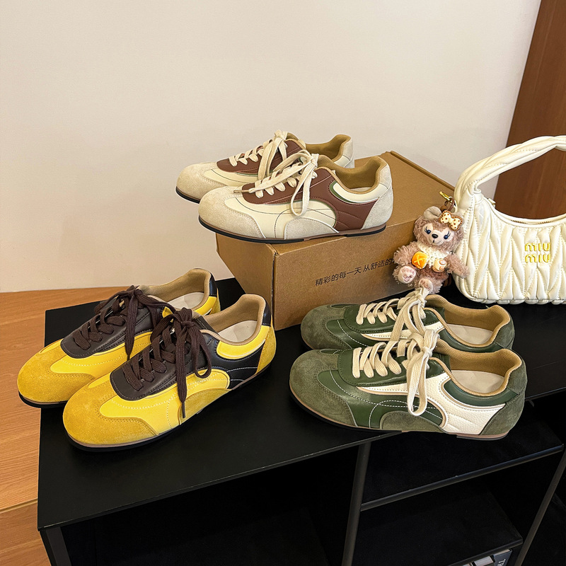 Zhao Lusi's Same Style Retro Color-Blocking Flat German Training Shoes for Women, 2026 Spring and Autumn New Sports Casual Sneakers
