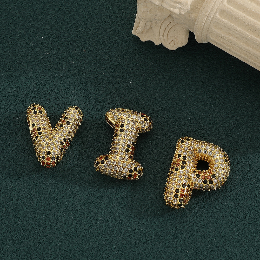 Hongxi European and American Cross-Border Temu Supply Copper Inlaid Zircon Full Diamond Balloon 26 English Letters Pendant Jewelry Accessories