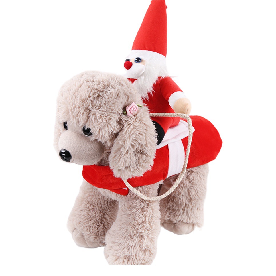 Cachorro de gato mediano y grande perro Navidad Ropa Decoración caballo montar traje Santa Claus Otoño e Invierno suministros para mascotas
