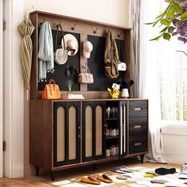 法式实木鞋柜 家用入门隔断收纳一体玄关柜小户型复古靠墙储物柜