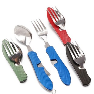 Factory direct aluminum handle three-operation knife stainless steel camping folding disassembly knife, fork and spoon combination multi-functional outdoor tableware