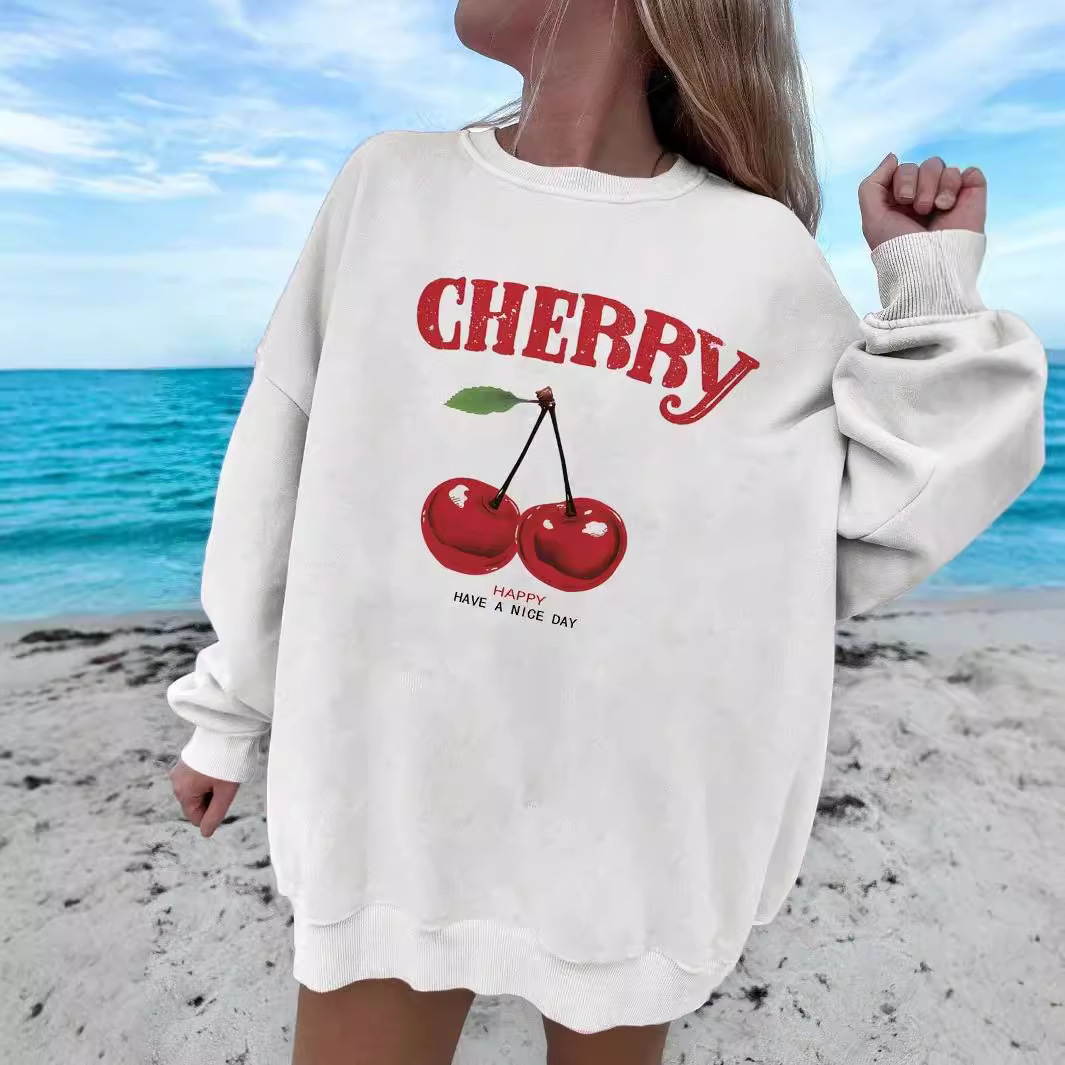 420g Weight Long Sleeve Sleeve Length Pullovers Placket Type Spandex, Polyester Fabric Type Long Top Length Hoodies & Sweatshirts Long Sleeve Printing Streetwear Cherry