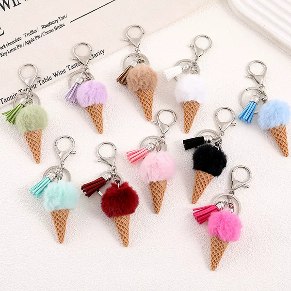 Creative New Resin Ice Cream Decoration Bag Pendant Women's Autumn and Winter Fur Ball Keychain Pendant Mobile Phone Pendant