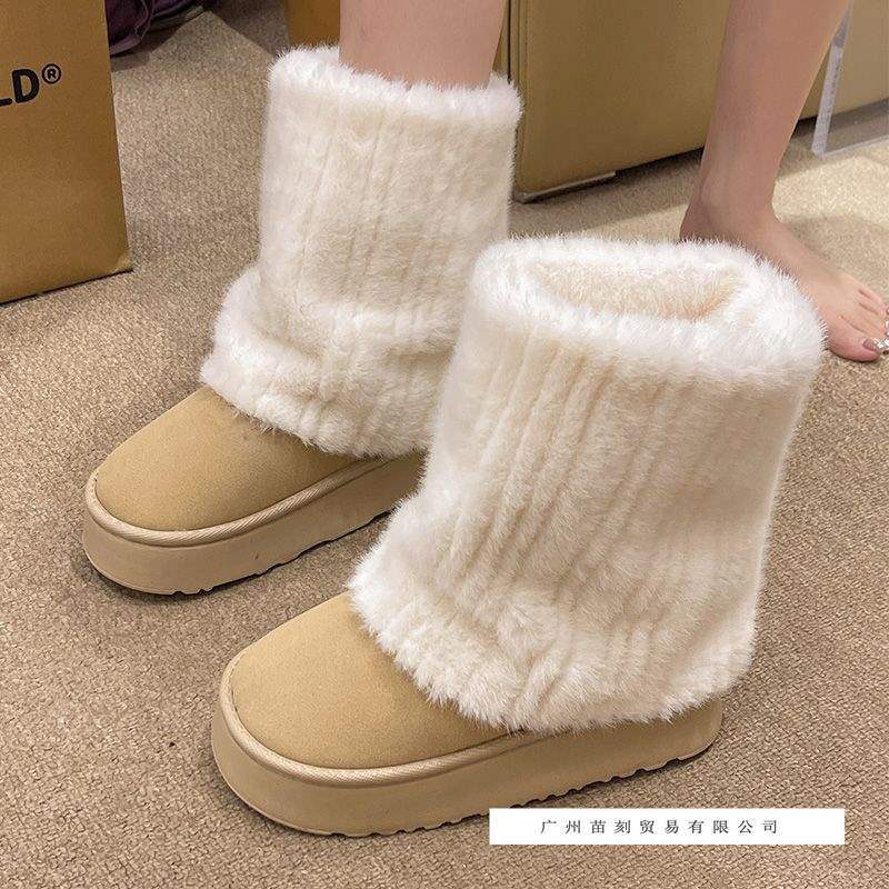 Snow Boots for Women, Suitable for All Seasons, Thick-Soled Non-Slip High-Top Cotton Slippers for Students to Wear Outside Dormitories, and Warm Cotton Shoes for Women to Wear Indoors at Home