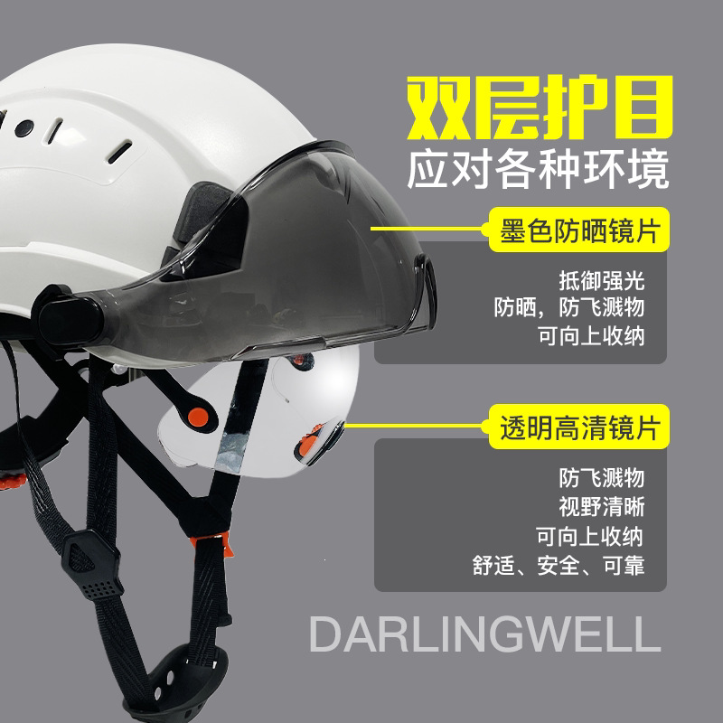 Casco de seguridad anti-impacto de construcción con gafas dobles día y noche, impresión de protección laboral transpirable estándar nacional