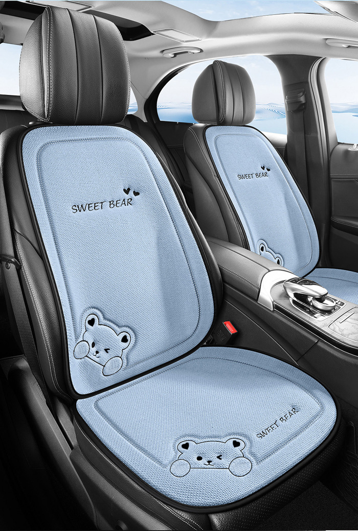 Car Seat Cushion for All Seasons, Linen Cartoon Rear Seat Cushion, Single-Piece Seat Cover for Women