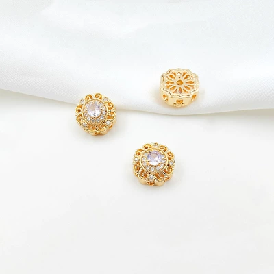 Zərgərlik ara hissələri – Micro-Paved Zircon Round Square Four-Leaf - style-8-purple-zirconium-120mm-gold