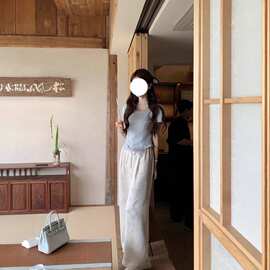 春夏季小众居家舒适简约百搭直筒裤温柔系气质高腰垂感显瘦休闲裤