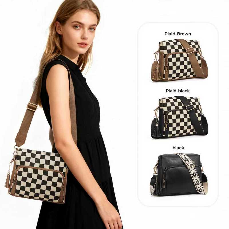 In-Stock Amazon Best-Selling Women's Jacquard Crossbody Bag, Fashionable Soft Leather Multi-Layer Zipper Shoulder Bag with Tassels