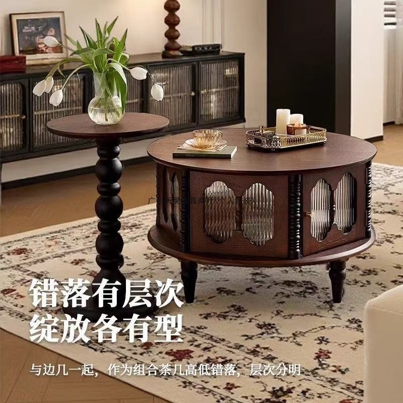 法式复古茶几复古风客厅家用小户型玻璃美式古风长虹组合圆形茶桌|undefined