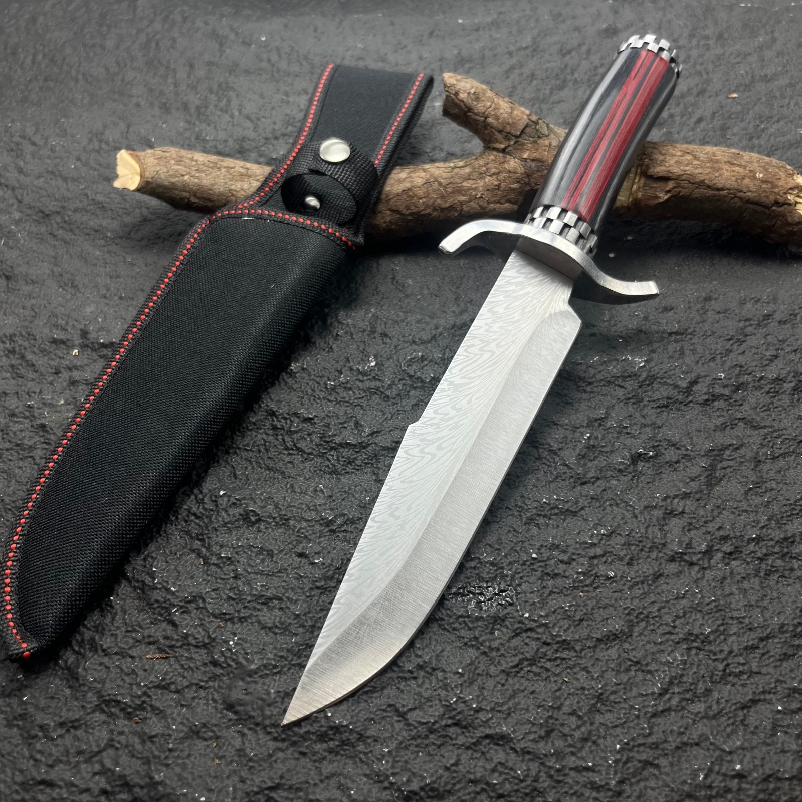 跨境爆款羽毛纹户外多功能直刀高硬度荒野求生刀随身便携战术小刀