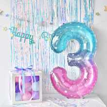 ins梦幻星空紫40寸数字铝膜气球儿童宝宝123周岁生日装饰场景布置