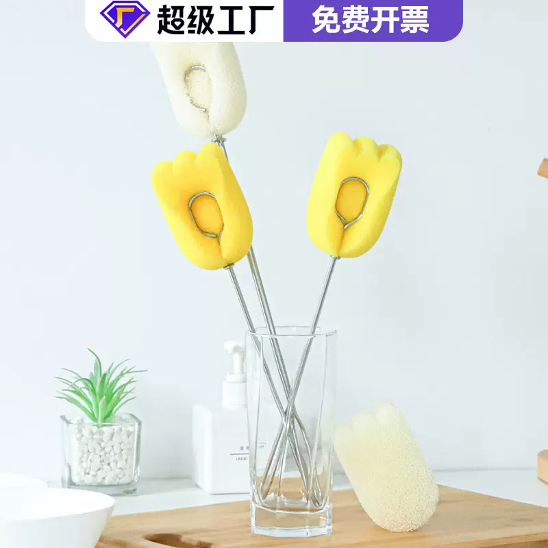 不锈钢杯刷厨房家用长柄海绵杯刷无死角清洁加厚不沾油洗杯子专用