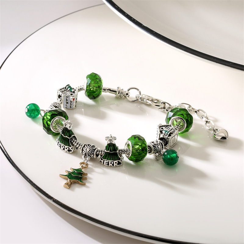 Europa y América DIY con cuentas de hueso de serpiente cadena cuentas de vidrio muñeco de nieve pulsera de árbol de Navidad campana de Navidad de regalo pulsera de Navidad