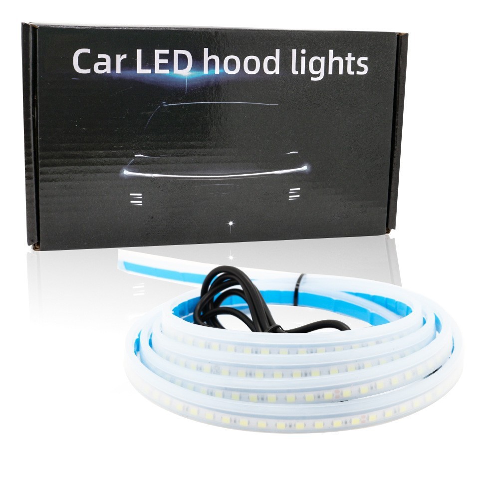 Car start scan through-type daytime running lights silicone hood lights hood decorative lights mid-grid LED modified lights