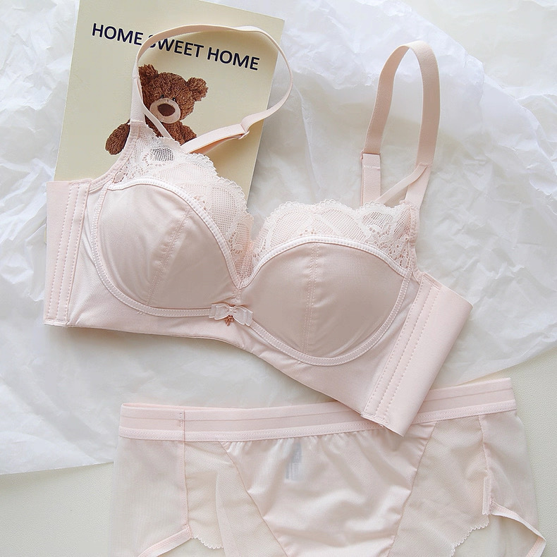 French Exquisite High-End Cream Style Soft Skin-Friendly Intimates Women's Modal Wire-Free Small Breast Push-Up Bra Set