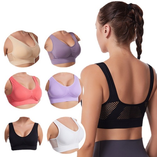 Hollow mesh sports bra for women shockproof vest running yoga fitness bra beautiful back push up large size Amazon