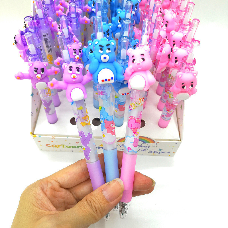 Amor oso cuidado osos lindos dibujos animados pulsar bolígrafos neutros de alto valor de firma bolígrafo azul fuera