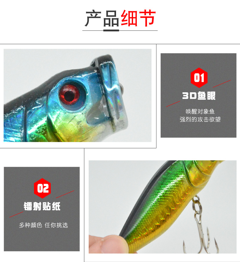 2 pcs Hula Popper Fishing Lure 55mm/9g Hard Plastic Topwater Popper Lures Fishing Tackle